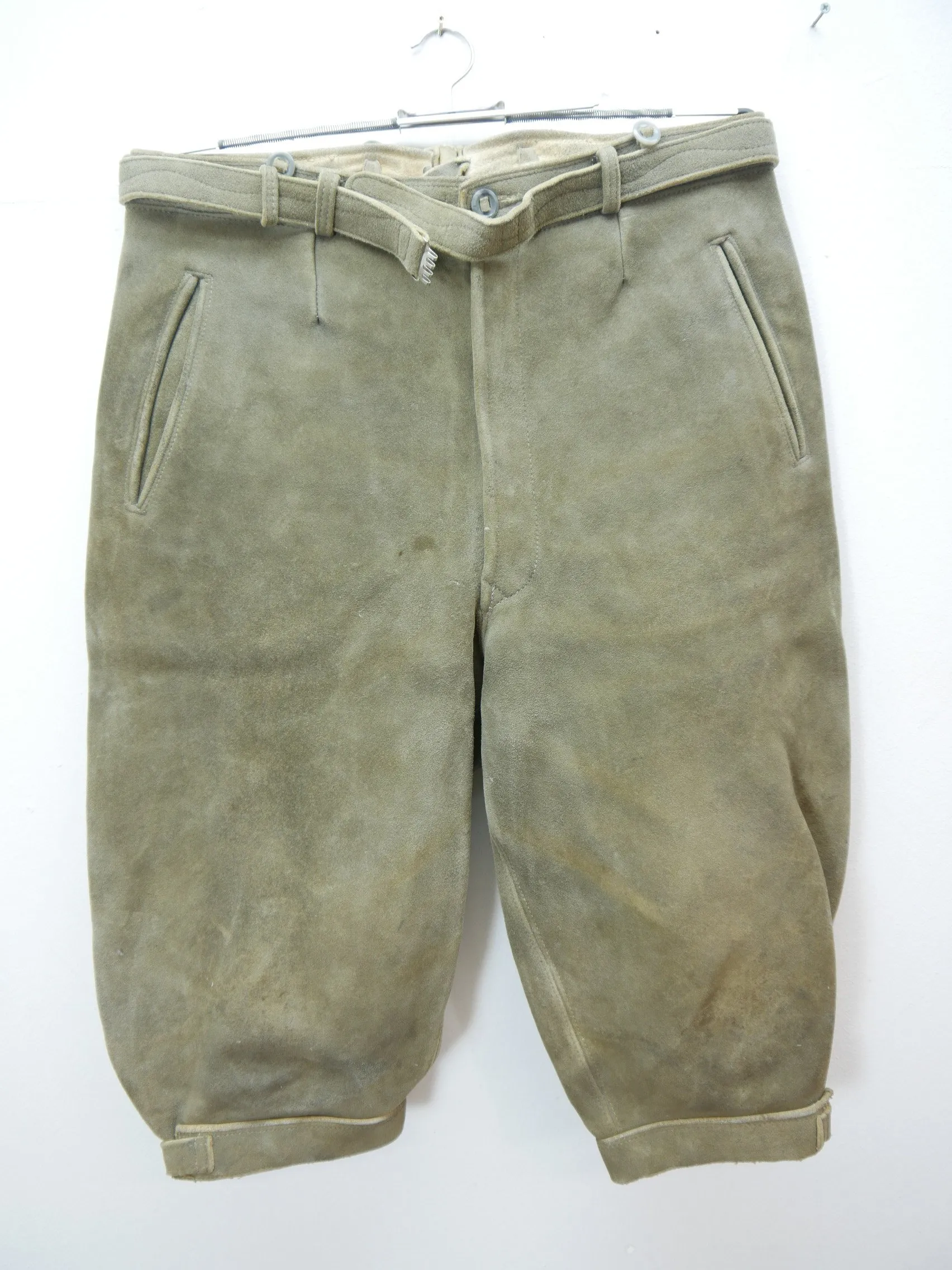 Jagd- Arbeitshose Hirschleder Kniebund Lederhose Säckler Handarbeit grau Gr.52