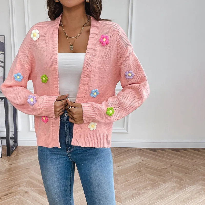 Strickjacke Mit 3D Blumenmuster