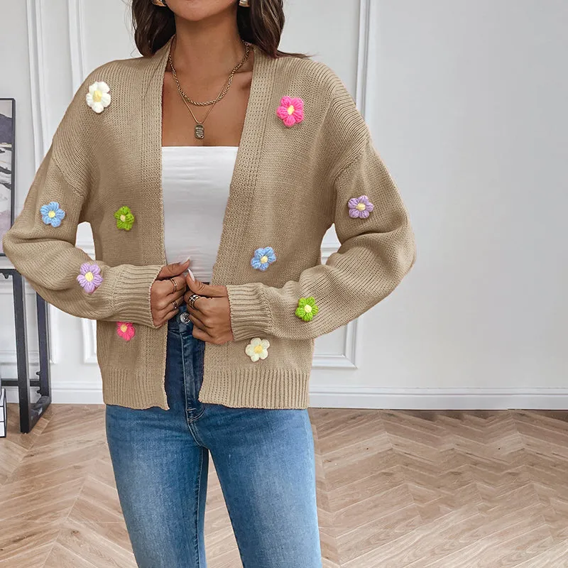 Strickjacke Mit 3D Blumenmuster